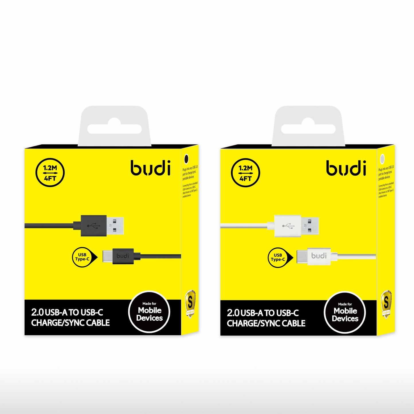 Budi 2.4A Faster Type-C Cable (1.2m / 4ft) - White and Black