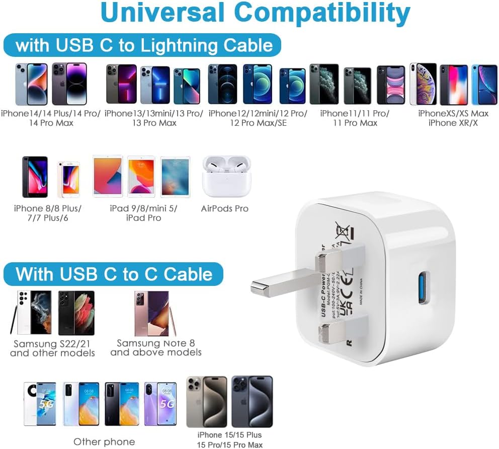 20W USB-C Fast Charger Plug and Cable Kit for Mobile Cell phone