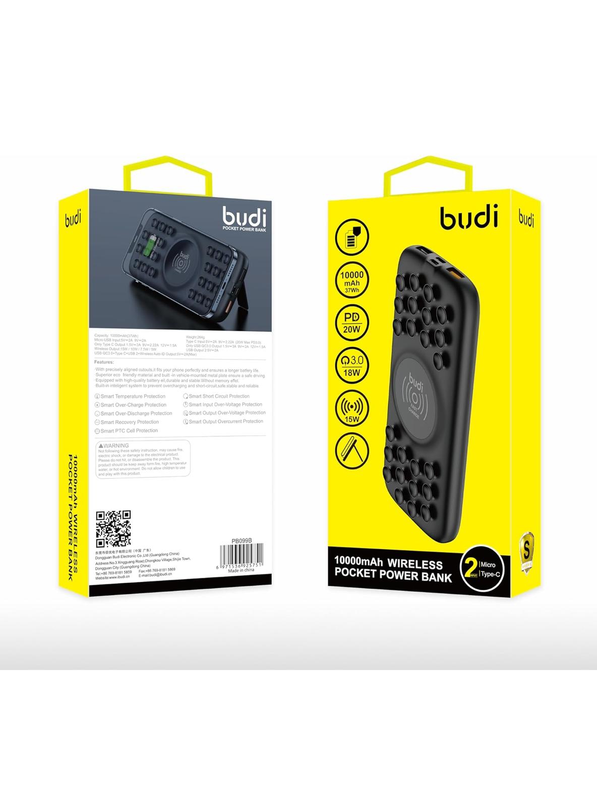 Budi - 10000mAh Wireless Pocket Power Bank - Fast Charging