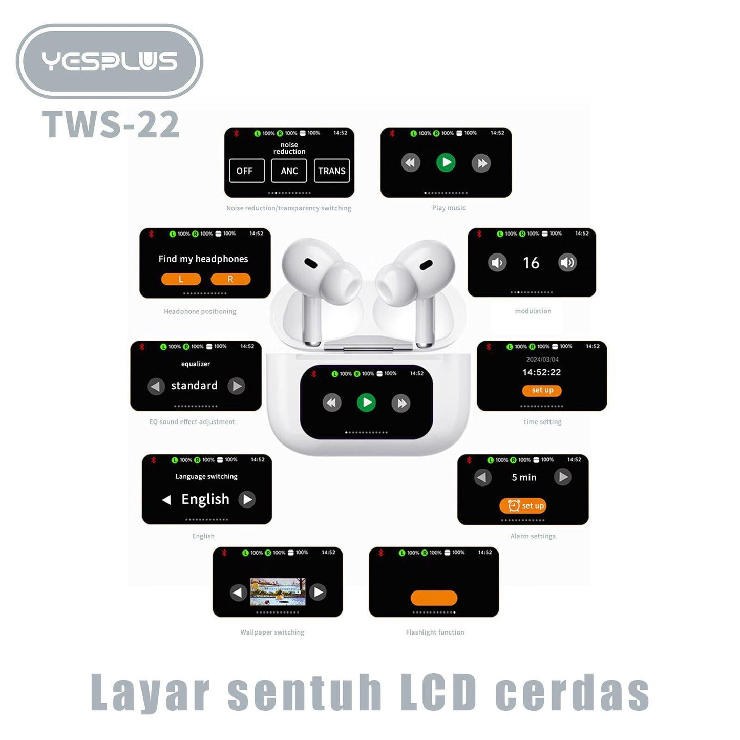 True Wireless Earphones with Advanced Noise Cancelling (Touch Screen)