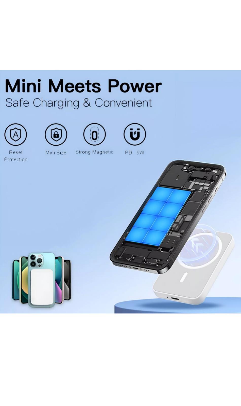 Magnetic Power Bank Battery Pack: Portable Wireless Power Bank with Mag-Safe and USB-C Fast Charge