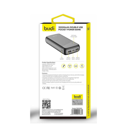 BUDI-20000mAh Double USB Pocket Power Bank-Fast Charging