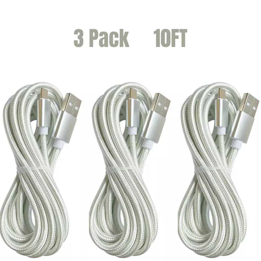 Pack of 3 (3 Metre) Long USB Super Fast Charger Cable for Type-C/IOS/MICRO/PD CABLES