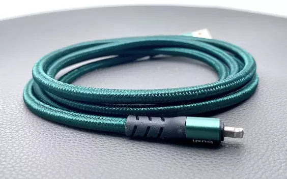 3A BUDI 1.5M USB TO LIGHTNING Braided CHARGING AND SYNC CABLE IN GREEN COLOUR