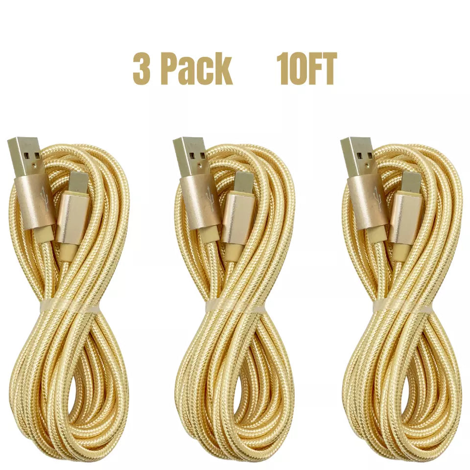 Pack of 3 (3 Metre) Long USB Super Fast Charger Cable for Type-C/IOS/MICRO/PD CABLES