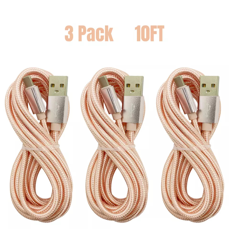 Pack of 3 (3 Metre) Long USB Super Fast Charger Cable for Type-C/IOS/MICRO/PD CABLES