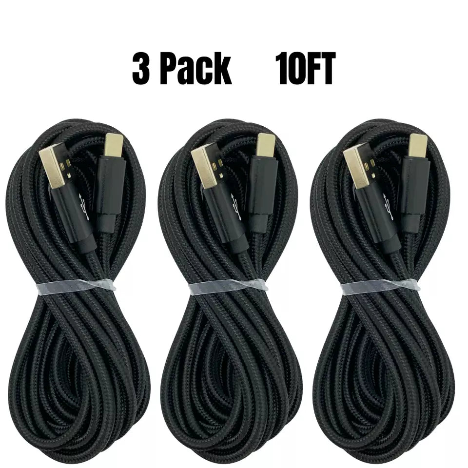 Pack of 3 (3 Metre) Long USB Super Fast Charger Cable for Type-C/IOS/MICRO/PD CABLES