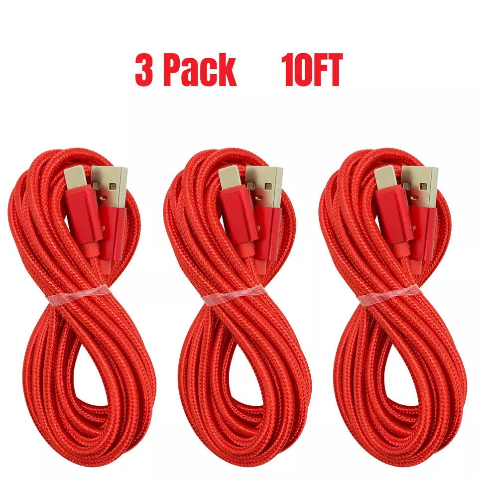 Pack of 3 (3 Metre) Long USB Super Fast Charger Cable for Type-C/IOS/MICRO/PD CABLES