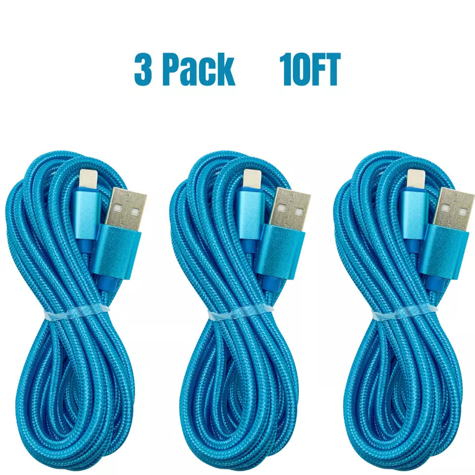 Pack of 3 (3 Metre) Long USB Super Fast Charger Cable for Type-C/IOS/MICRO/PD CABLES